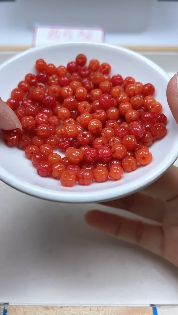 南红玛瑙散珠未镶嵌A1755满肉南红莲花珠6mm20颗9.9元