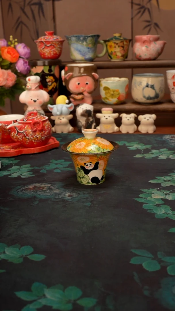 紫霞 向日葵紫砂盖碗