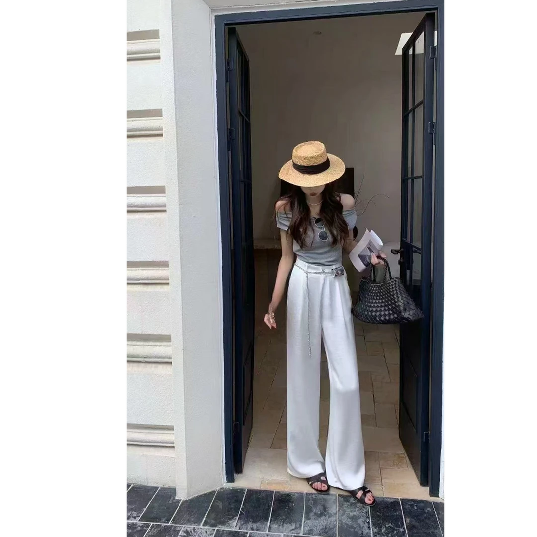 【许大静LUCK】高腰垂感宽松显瘦拖地直筒阔腿裤百搭夏季（81102）