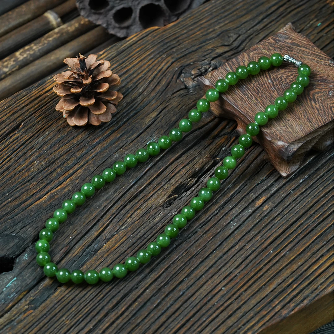 【石缘居珠宝】材质天然和田玉碧玉佩戴端庄大气款珠珠项链 C20-2