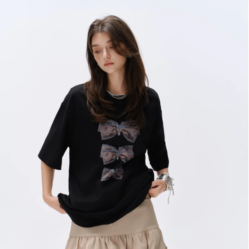 【Marc Moore】新品25春夏 黑色设计感蝴蝶结印花T恤