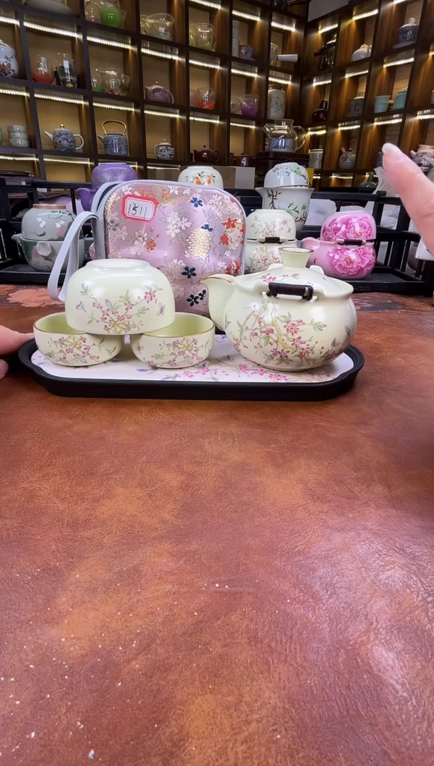 瓷片桃花宝瓶旅行+长方桃花盘