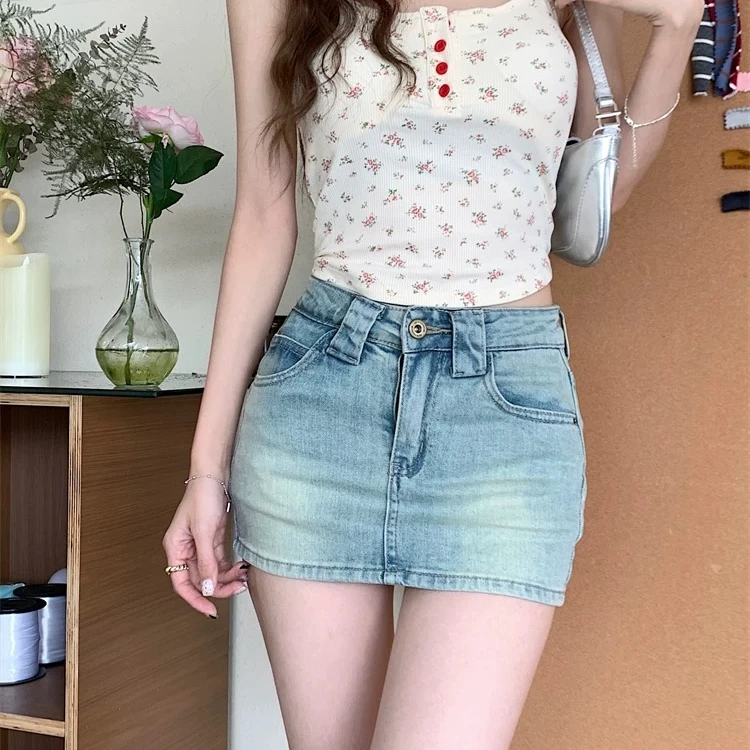 ③牛仔半身裙高腰短裤