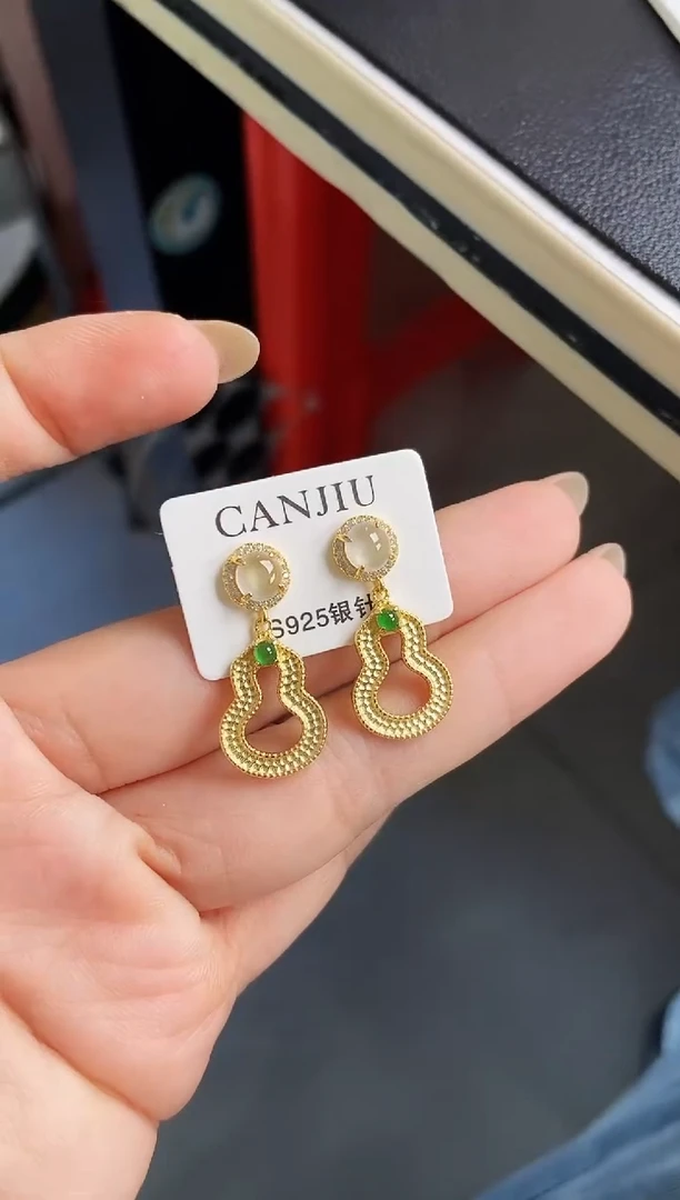银S925镶嵌翡翠耳饰21