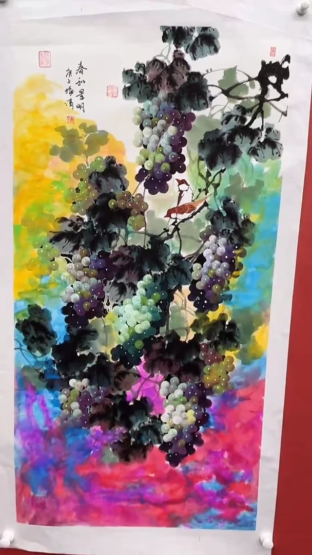 国画梅清-8平尺-花鸟-带书