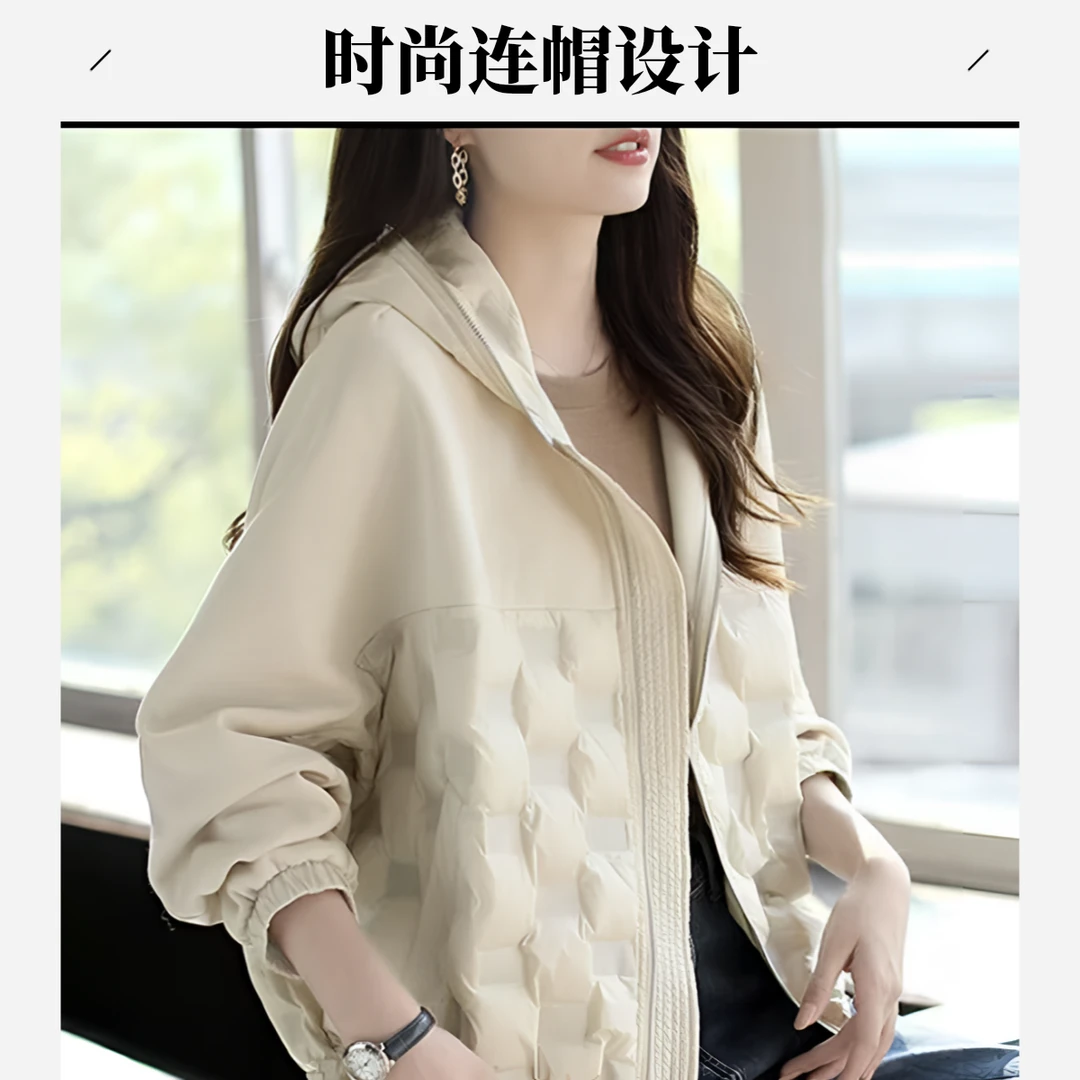 2025女装连帽多色轻薄连肩袖拼接短款女休闲冬季