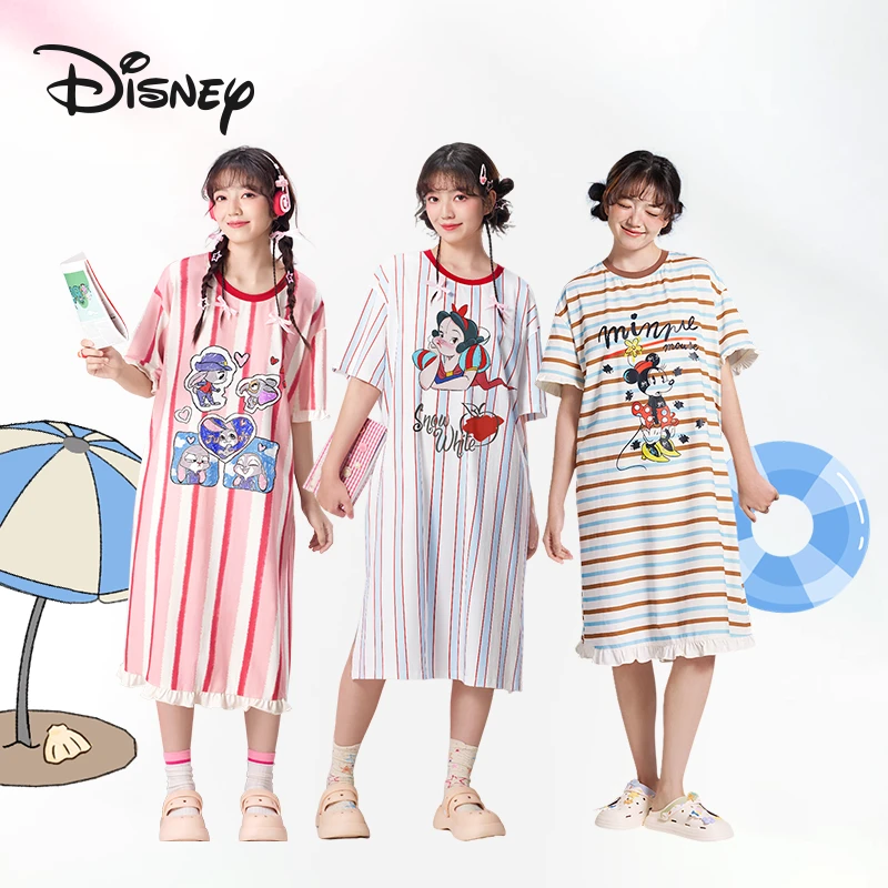 Disney/迪士尼原创疯狂动物城夏季短袖睡裙女蝴蝶结波点家居服
