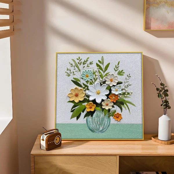 《盛世芳华》手绘油画现代简约抽象玄关花卉挂画方形餐厅花瓶6060