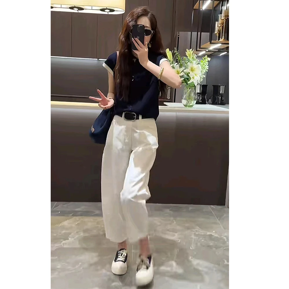 休闲风慵懒感套装女2025夏季新款短袖针织T恤上衣休闲裤两件套女