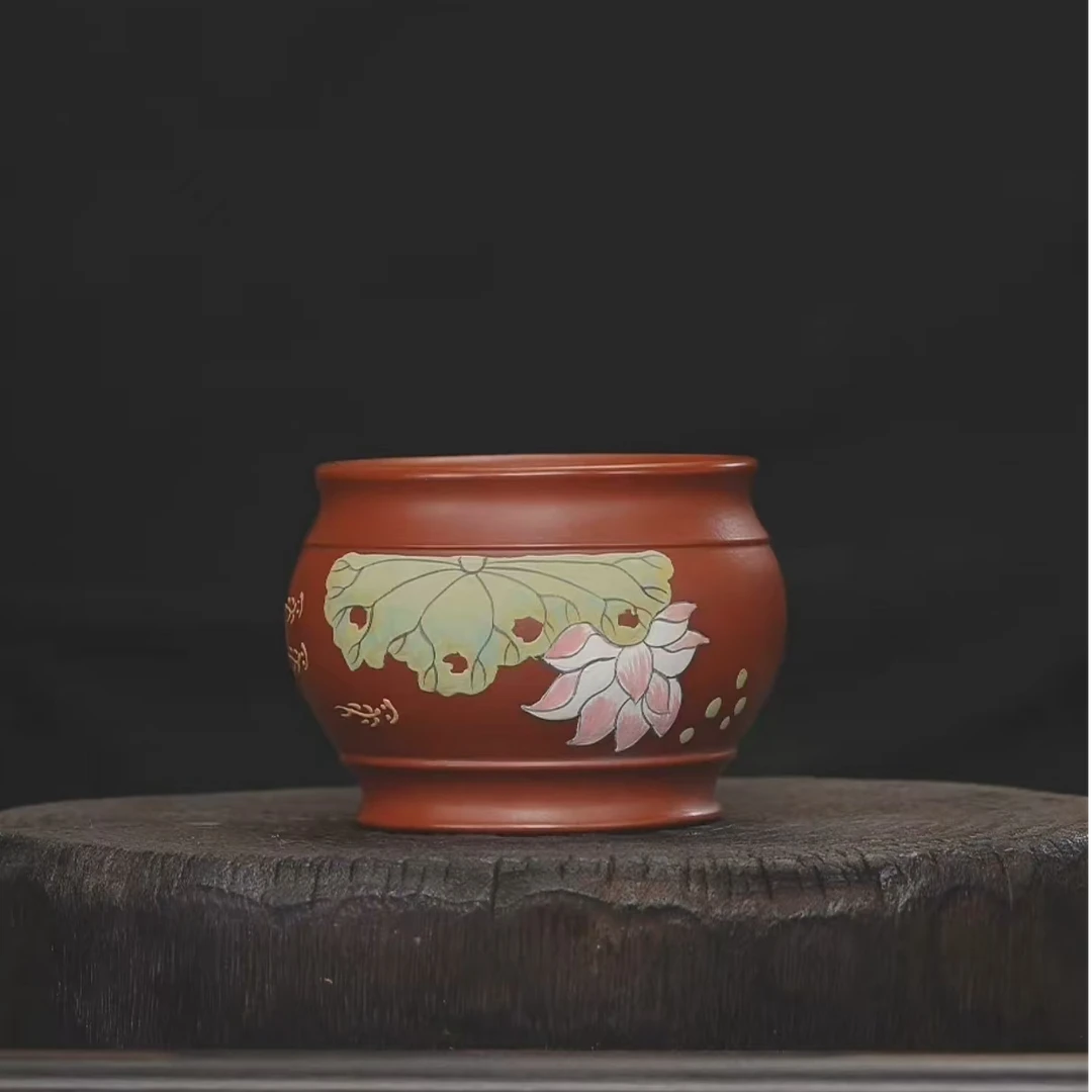 当代 1613 I 泥绘荷花 朱泥大红袍 主人杯