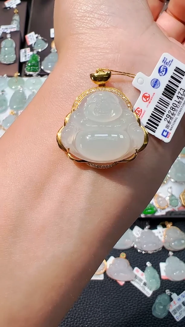吊坠(不含链)18K金镶嵌翡翠佛公吊坠1473