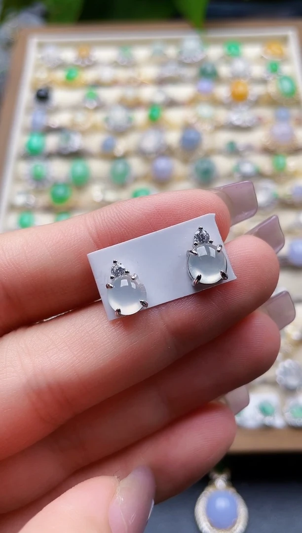 银S925镶嵌翡翠耳饰165