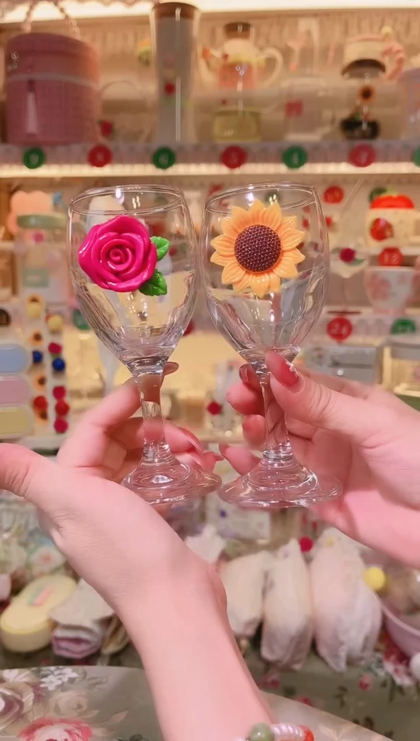 花朵高脚红酒杯2个——手工制作品质好！