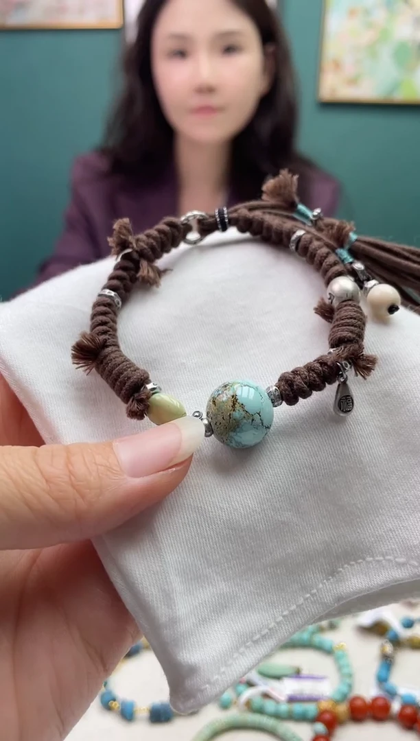 银S925镶嵌绿松石手串105