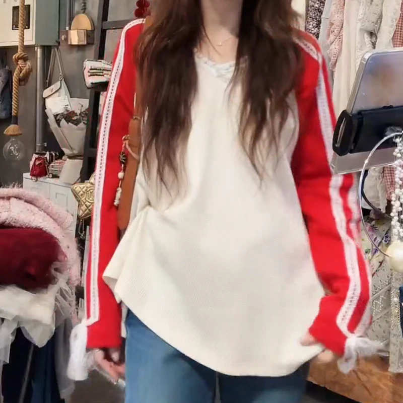 2025秋季新款韩系设计感拼接蕾丝花边休闲卫衣衬衣LK2506192