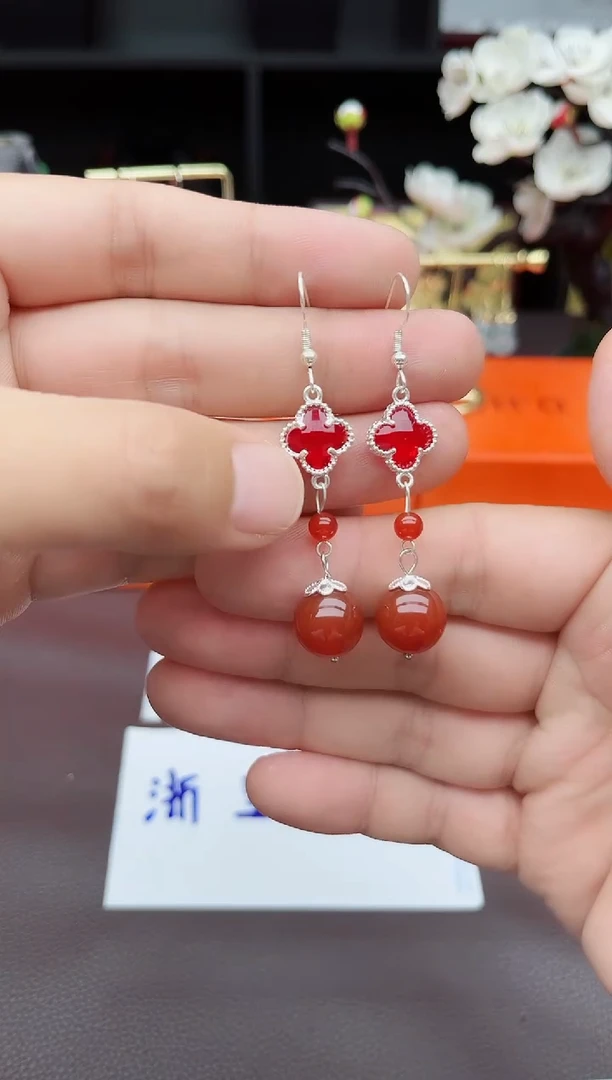 玛瑙/玉髓耳饰银S925镶嵌233000