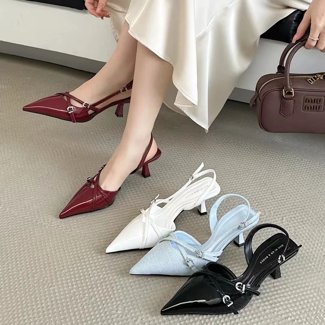 法式浅口气质御姐风包头后空高跟鞋2025春夏新款爆款细跟尖头单鞋