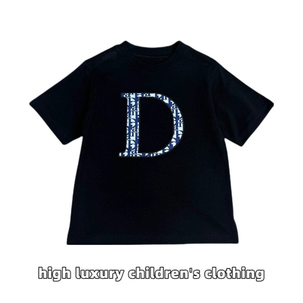 DDM KIDS经典字母提花D重磅棉圆领短袖T恤男女童上衣夏季上衣