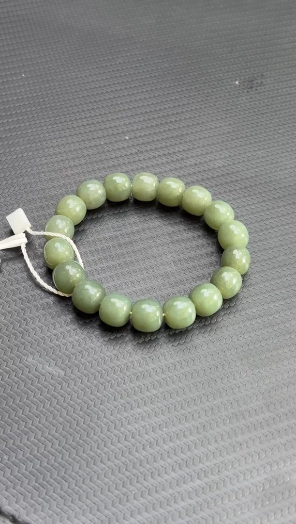 未镶嵌手串和田玉相*若羌微色差糖青玉卡12手串