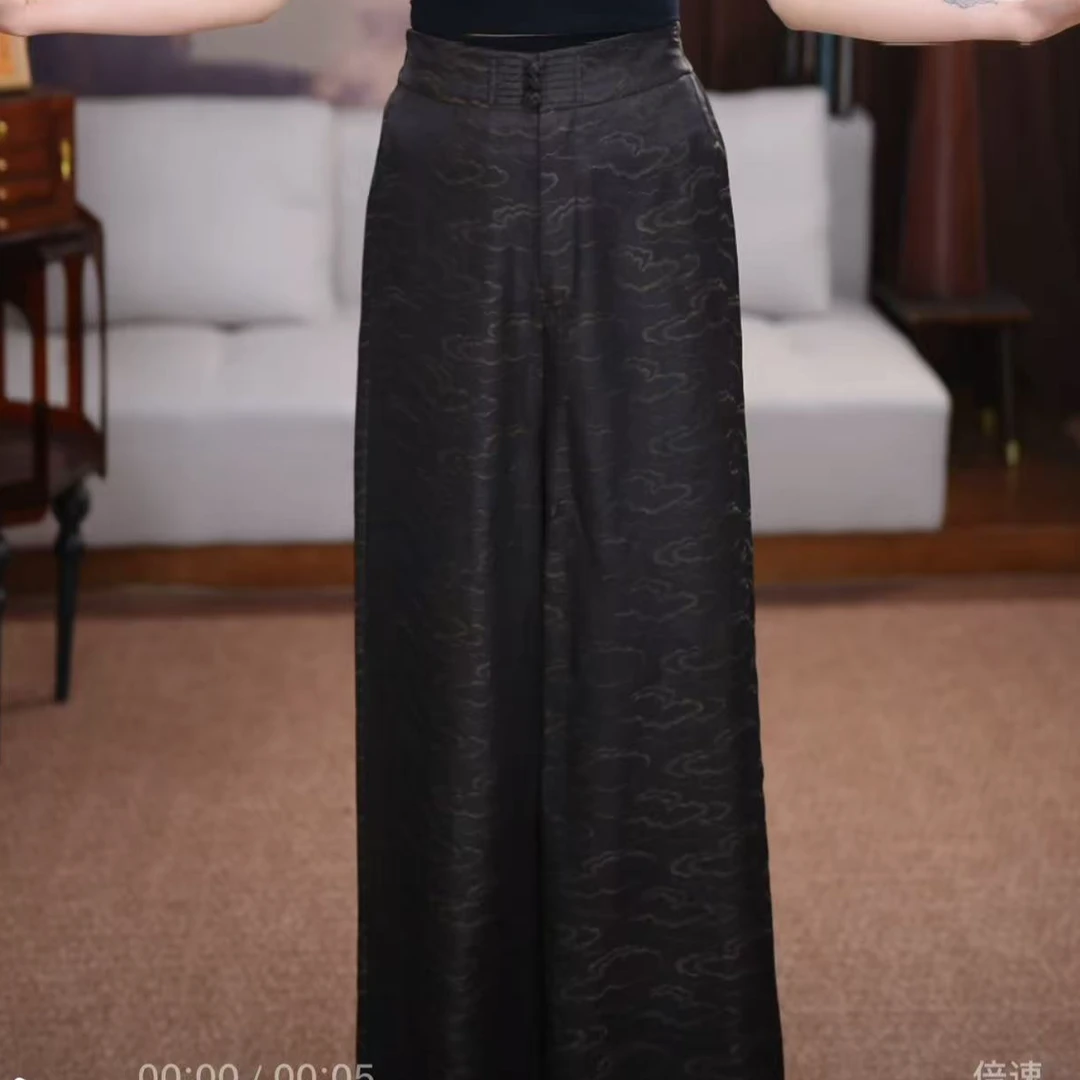 【予诺】新中式时尚松紧腰显瘦国风百搭宽松复古休闲中式设计师裤子