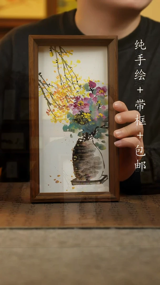 国画纯手绘国风国画：画芯+摆台