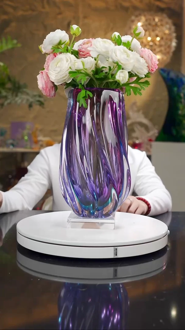 手工艺品琉璃金紫蓝花器带底座