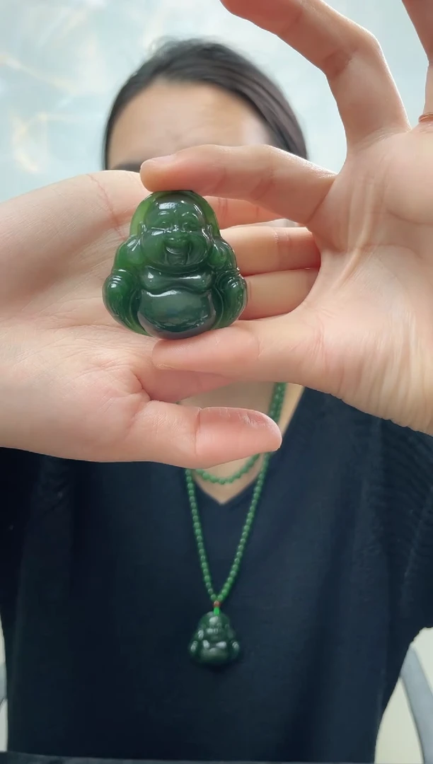 吊坠(不含链)未镶嵌和田玉（碧玉）碧玉菠菜绿佛公
