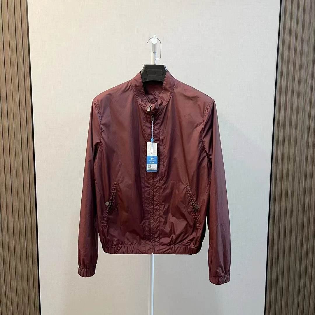 99新 YSL/圣罗兰 /酒红色内里刺绣大logo长袖夹克外套/尺码M