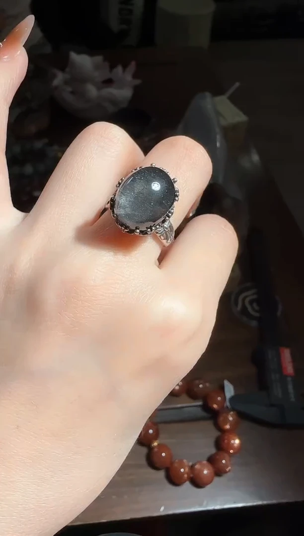 【闪购商品】水晶戒指未镶嵌DA228S 黑银钛戒指