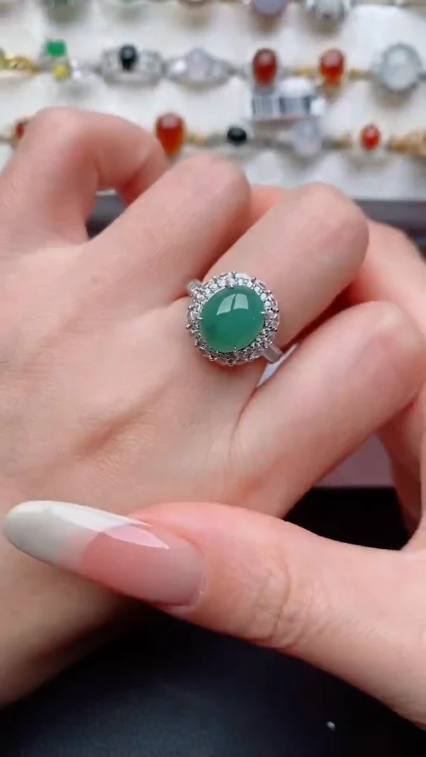 银S925镶嵌戒指翡翠...