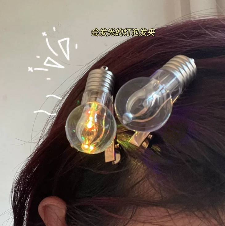 会发光的灯泡发夹女个性道具鸭嘴夹侧边发夹旅行发卡