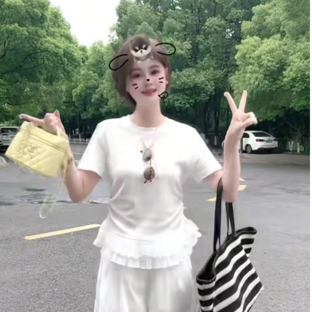 【花花定制】纯欲风蕾丝花边圆领T恤