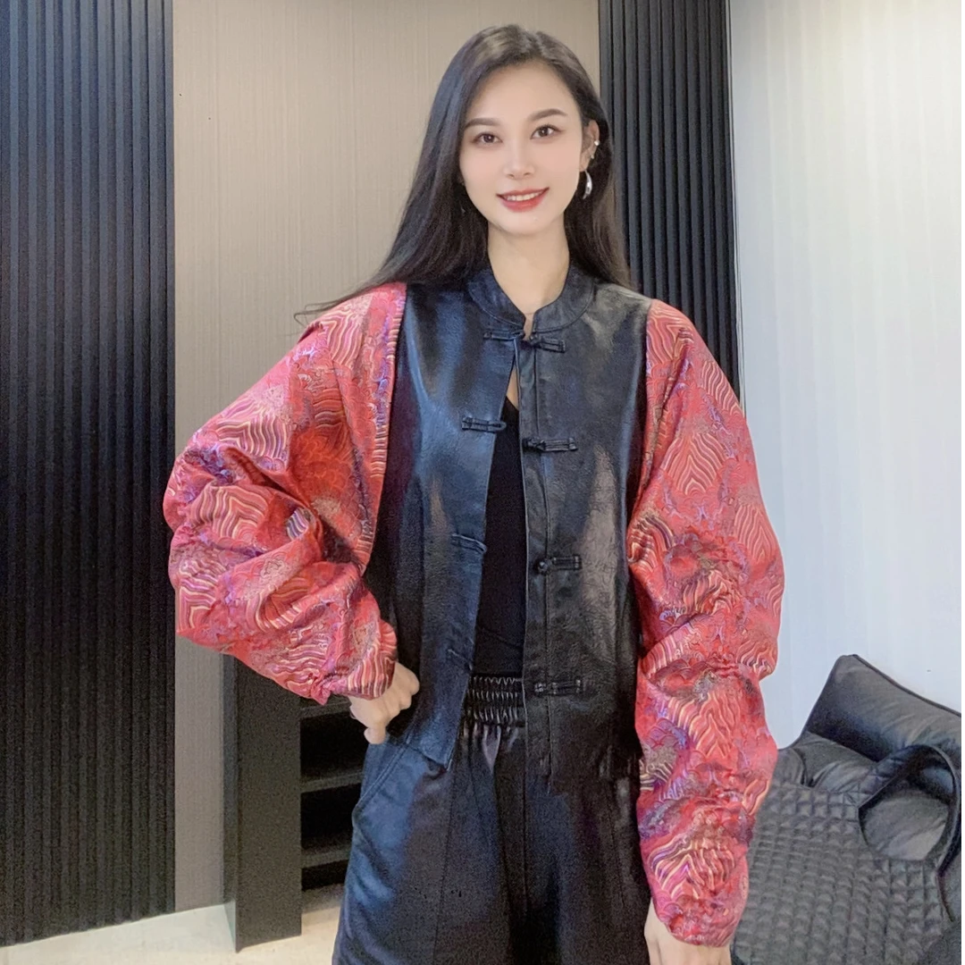 【欣欣严选】慢时光拼接休闲绵羊皮国风设计显瘦气质秋季女士外套
