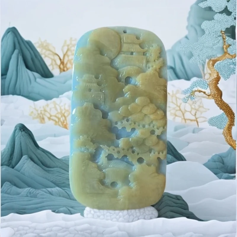 非金属布艺吊坠 云隐青山山水牌