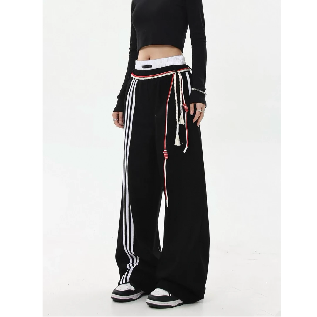 猫猫家加长女裤速干休闲裤抽绳版运动裤黑色