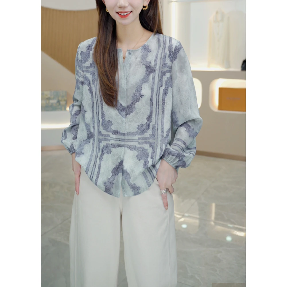 香朵儿气质时尚休闲衬衫上衣2025夏季夏季新款简约显瘦印花小衫女