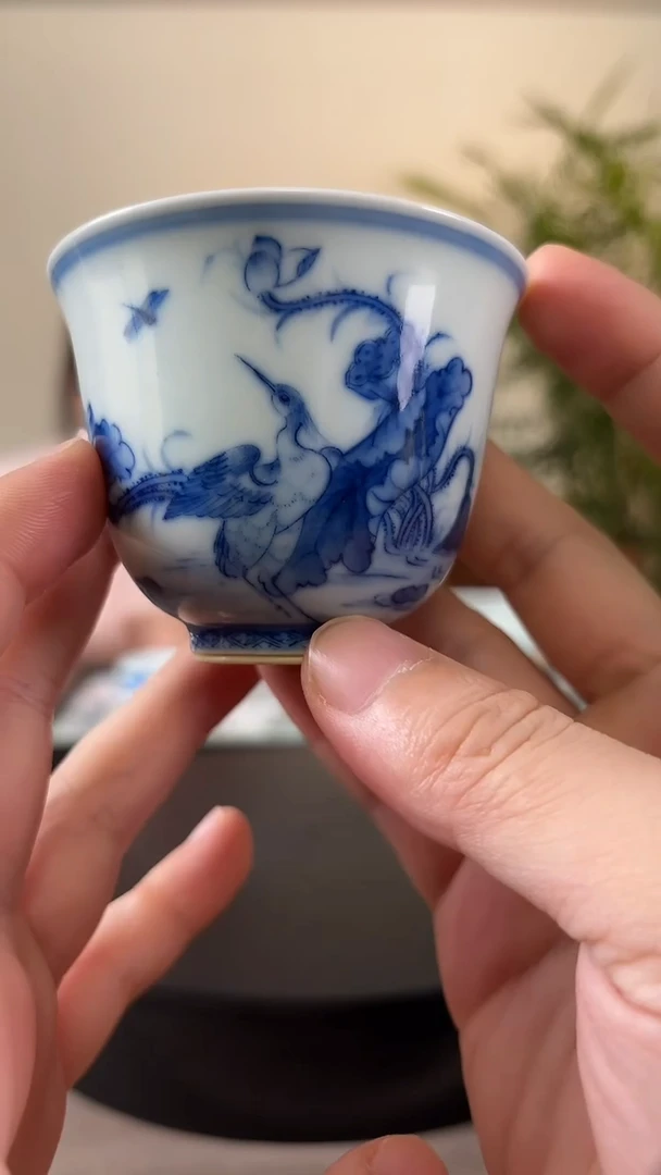 杯子瓷龙塘山房青花《一路连升》陶瓷单杯