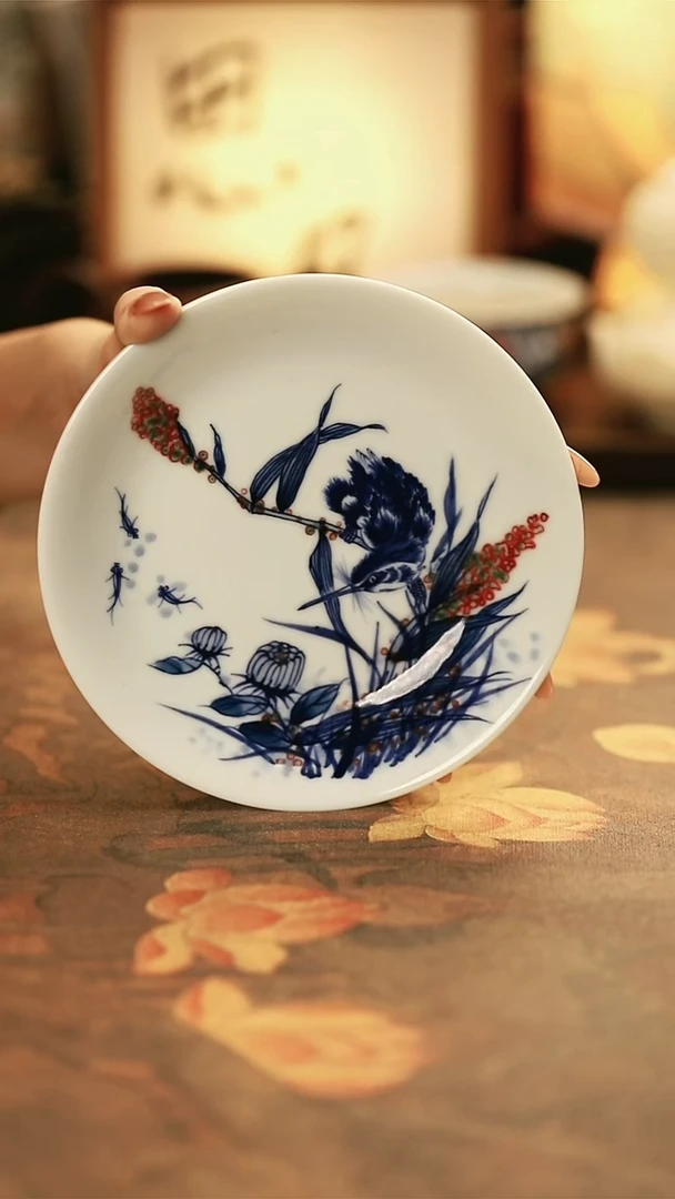 M2008/陶瓷青花釉里红单翠壶承