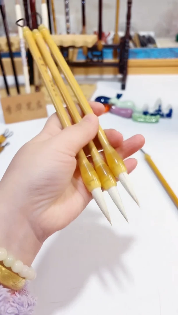 福利款 金蝉子 天然竹竿中楷羊毫毛笔3支