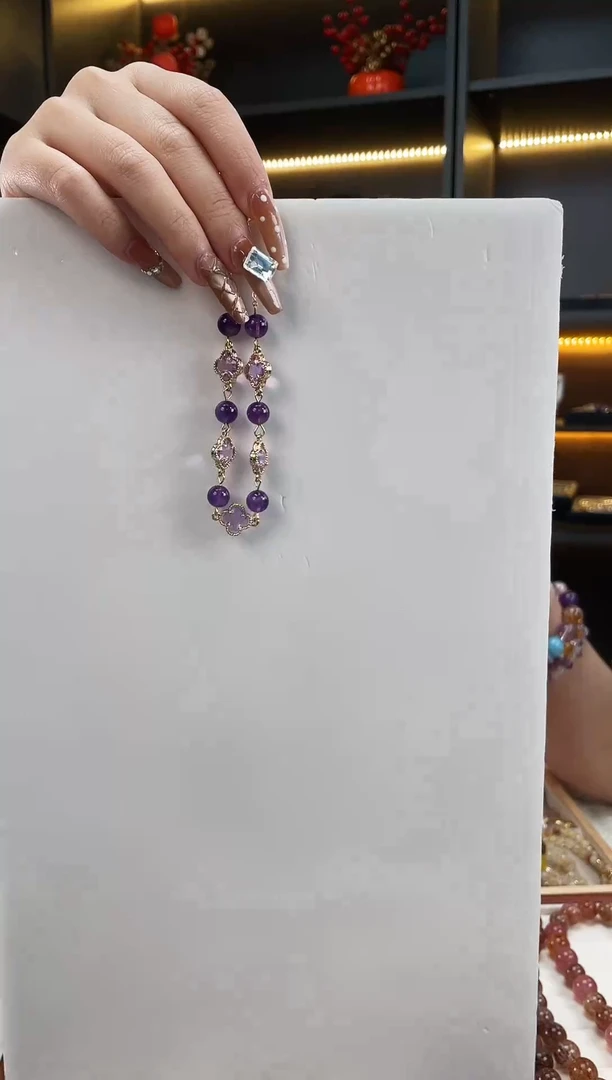 未镶嵌手链水晶紫色四叶草手链