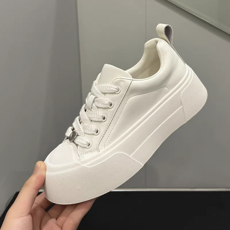 头层牛皮新款厚底小白鞋欧洲站圆头系带运动休闲百搭真皮女鞋