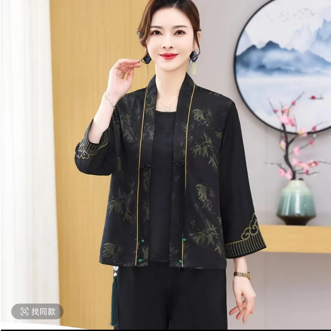 004-复古时尚短外套提花植物花卉常规中老年女装
