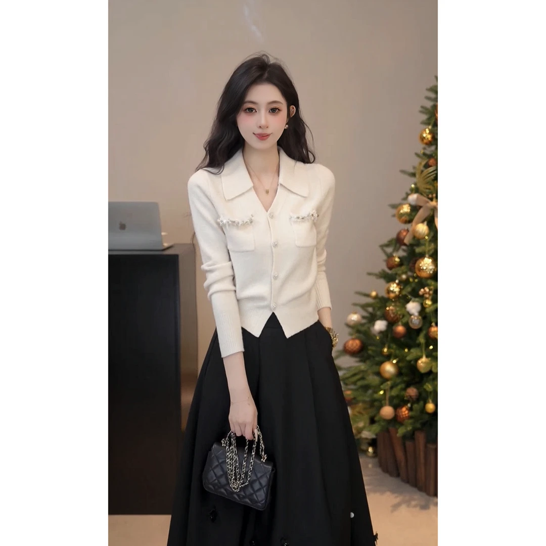 YUANLIANSU/圆脸酥【白雪恋曲】轻熟优雅风高级感珍珠扣针织衫女装