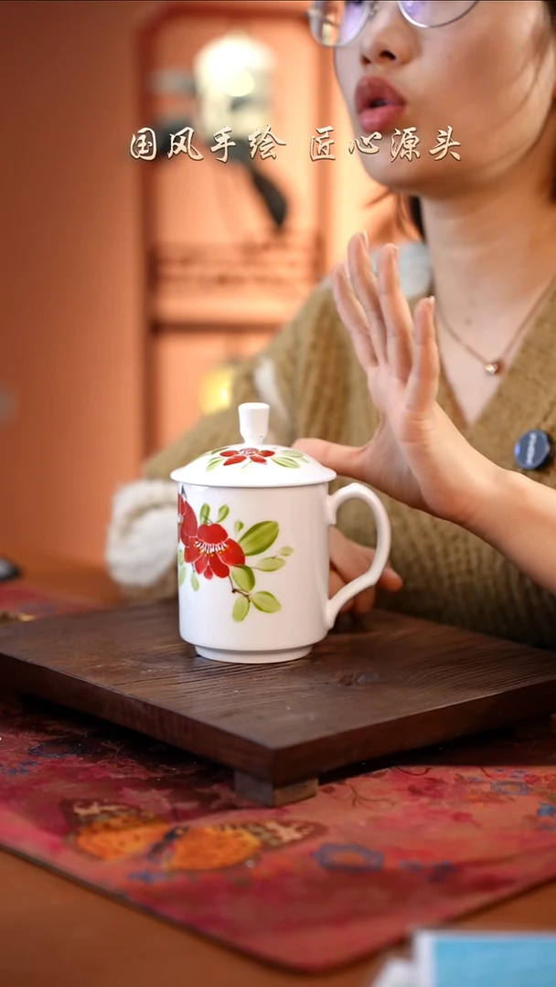 陶瓷景德镇釉中彩餐具领导杯400cc