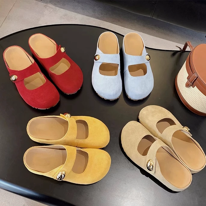 增高5cm~小金豆圆头软萌玛丽珍勃肯半拖鞋夏季外穿舒适软皮穆勒鞋