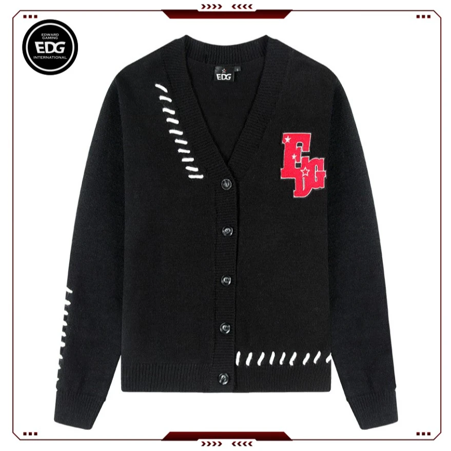 星耀EDG官方店情侣宽松开衫毛衣黑色