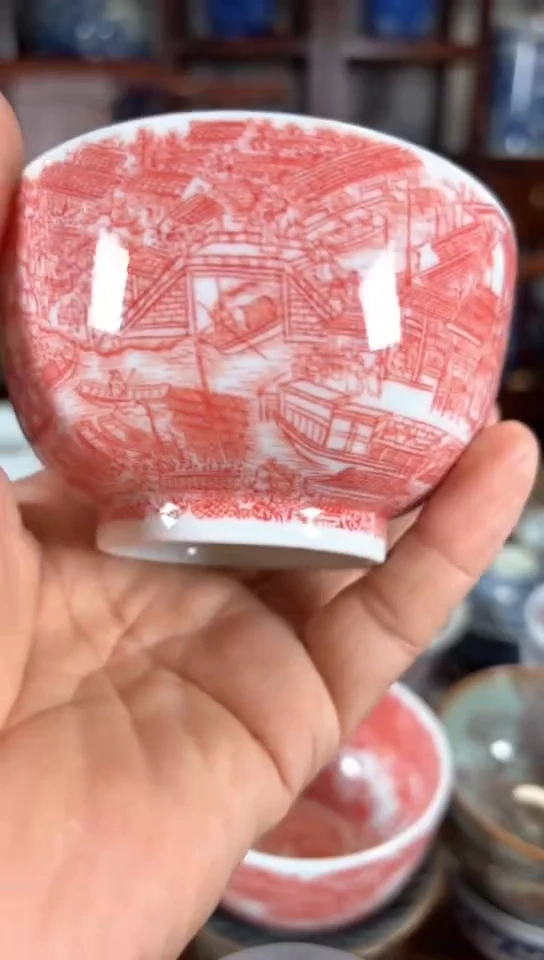 柴窑釉里红姑苏繁华图杯杯