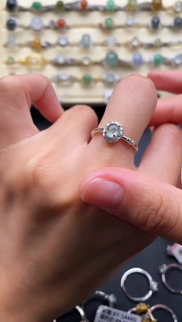 银S925镶嵌戒指翡翠4444444+5