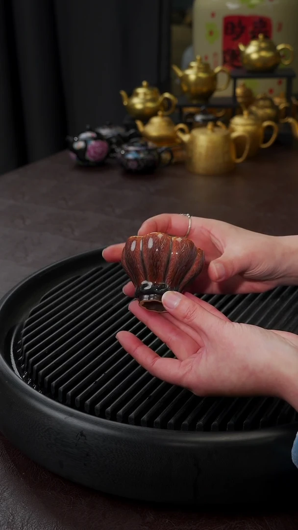 【闪购商品】杯【宜景窑天目釉红釉鎏金】小曼陀罗