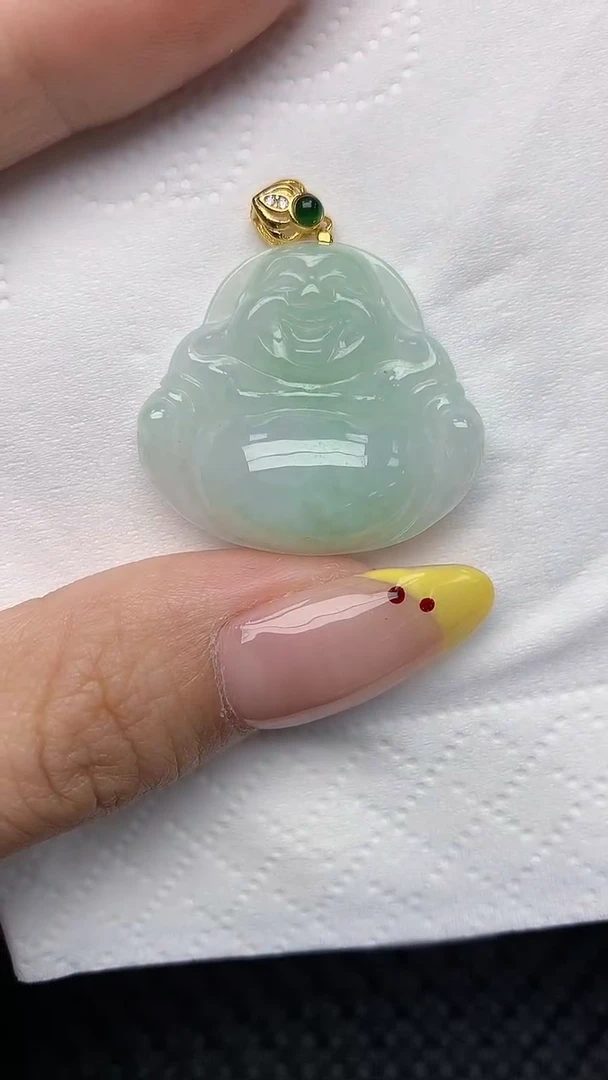 翡翠18K金镶嵌项链天然翡翠A货
